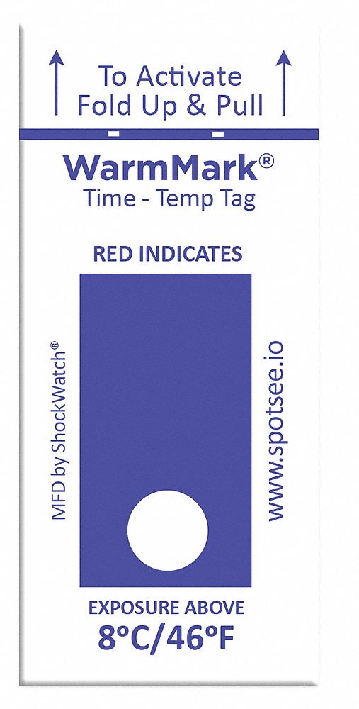 Temperature Indicator Label: 3/4 in Label Wd, 1 13/16 in Label Ht, -13° to 46°F, Heat, 100 PK