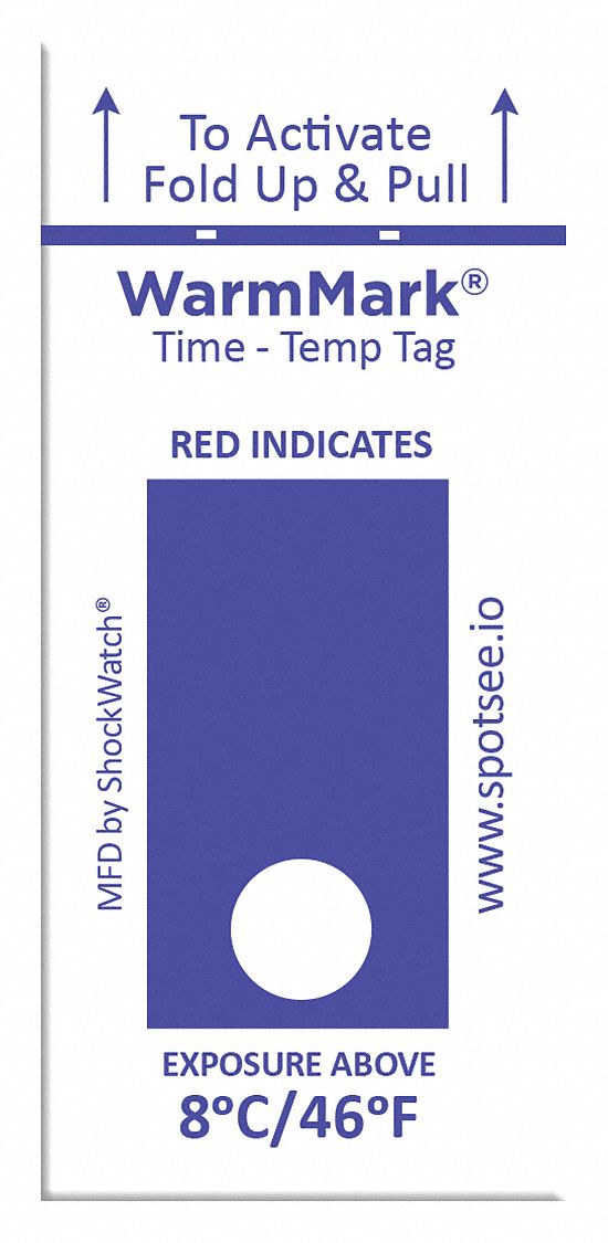 Temperature Indicator Label: 3/4 in Label Wd, 1 13/16 in Label Ht, -13° to 46°F, Heat, -13°F, 100 PK