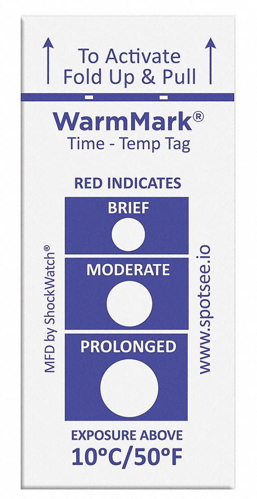 Temperature Indicator Label: 3/4 in Label Wd, 1 13/16 in Label Ht, -13° to 50°F, 100 PK