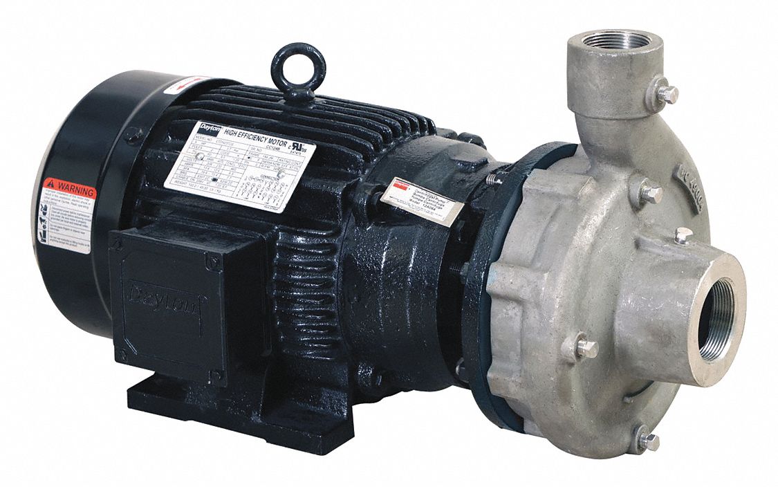 Centrifugal Pump: 3 hp, 208-240/480V AC, 84 ft Max Head, 2 in , 1 1/2 in Intake and Disch, TEFC