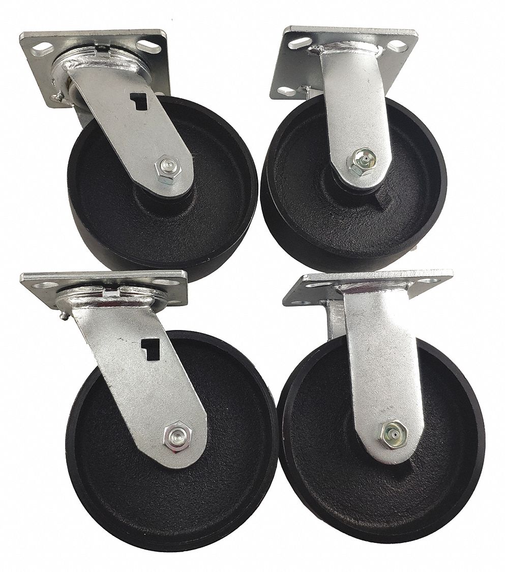 6 in Wheel Dia., 4800 lb, Standard Plate Caster Kit 55JK1555JK15