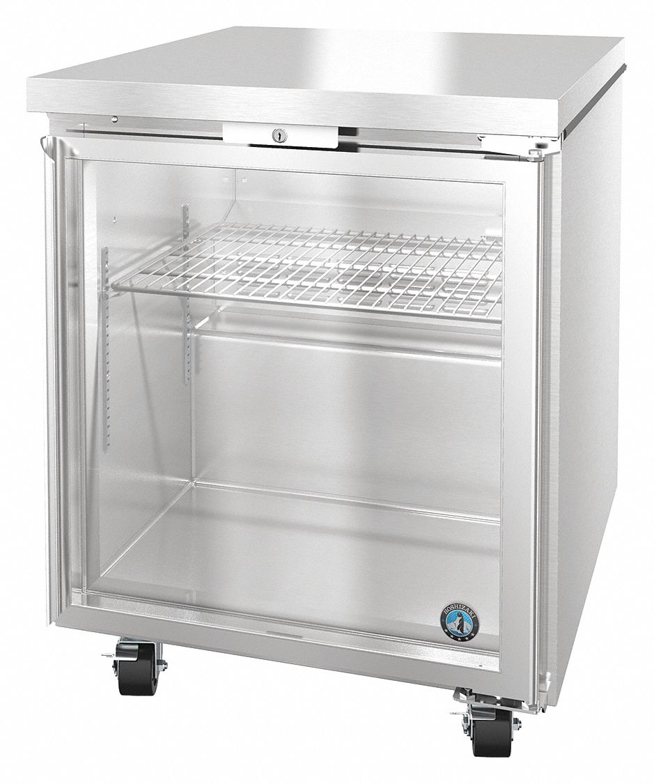 Undercounter Refrigerator: Silver, 6.2 cu ft, 31 7/8 in Ht, 32 1/2 in Dp, Glass Door