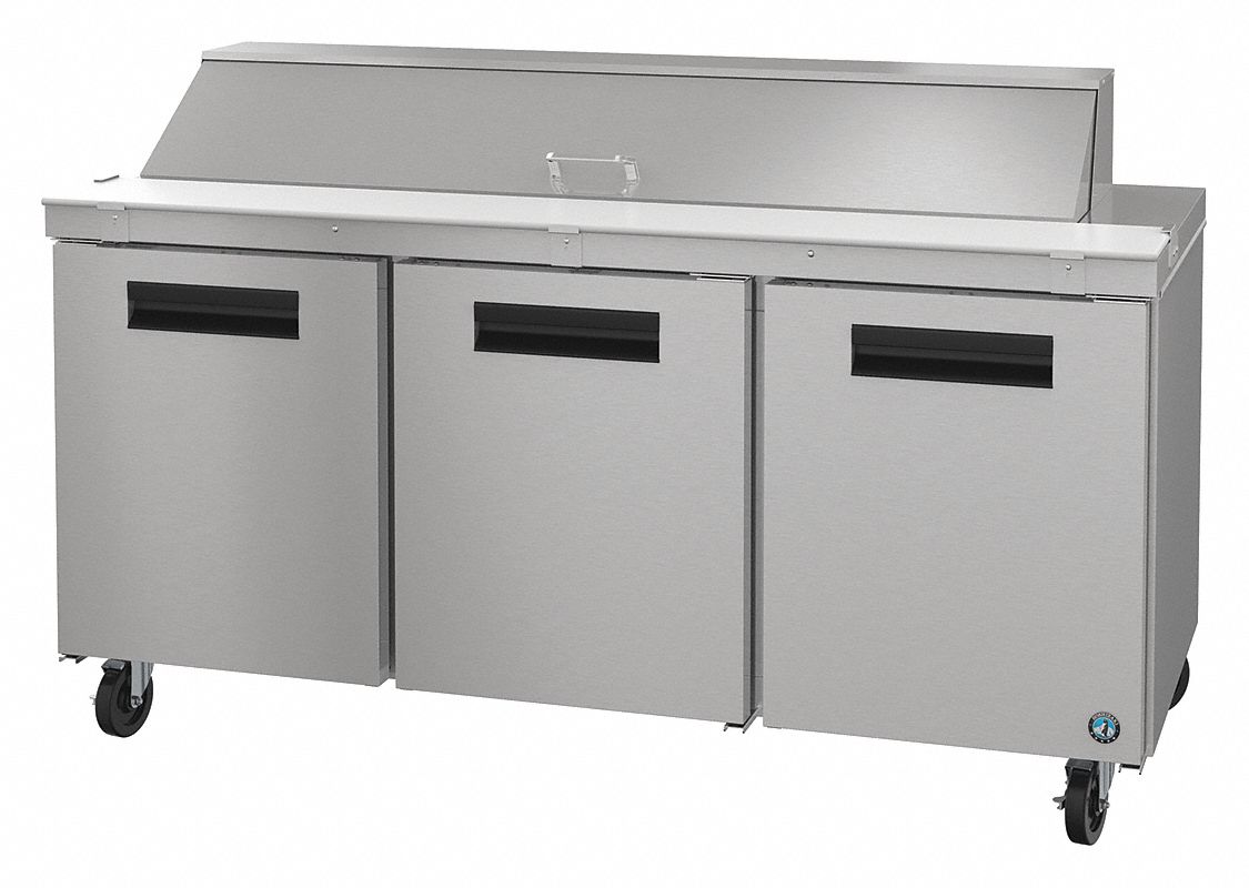 Worktop Refrigerator: Silver, 18 cu ft, 44 1/4 in Ht, 31 in Dp, Solid Door, 3 Doors