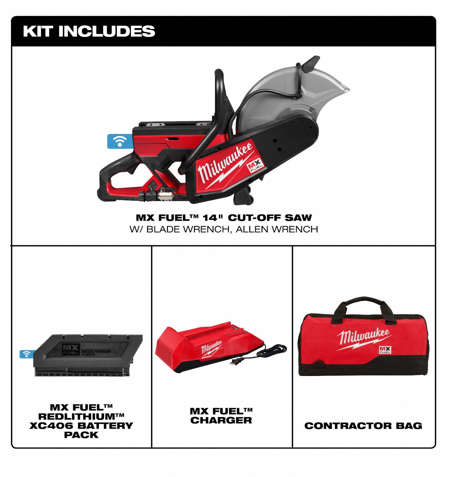 MILWAUKEE General Purpose, Wet/Dry, Handheld Concrete Saw, 14 in Blade
