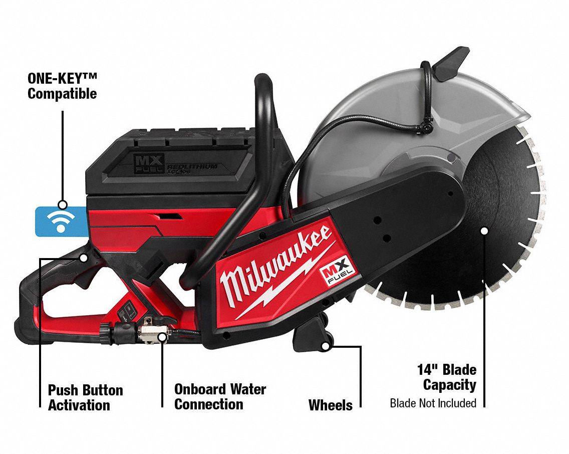 MILWAUKEE General Purpose, Wet/Dry, Handheld Concrete Saw, 14 in Blade Dia., 1 in Arbor Size