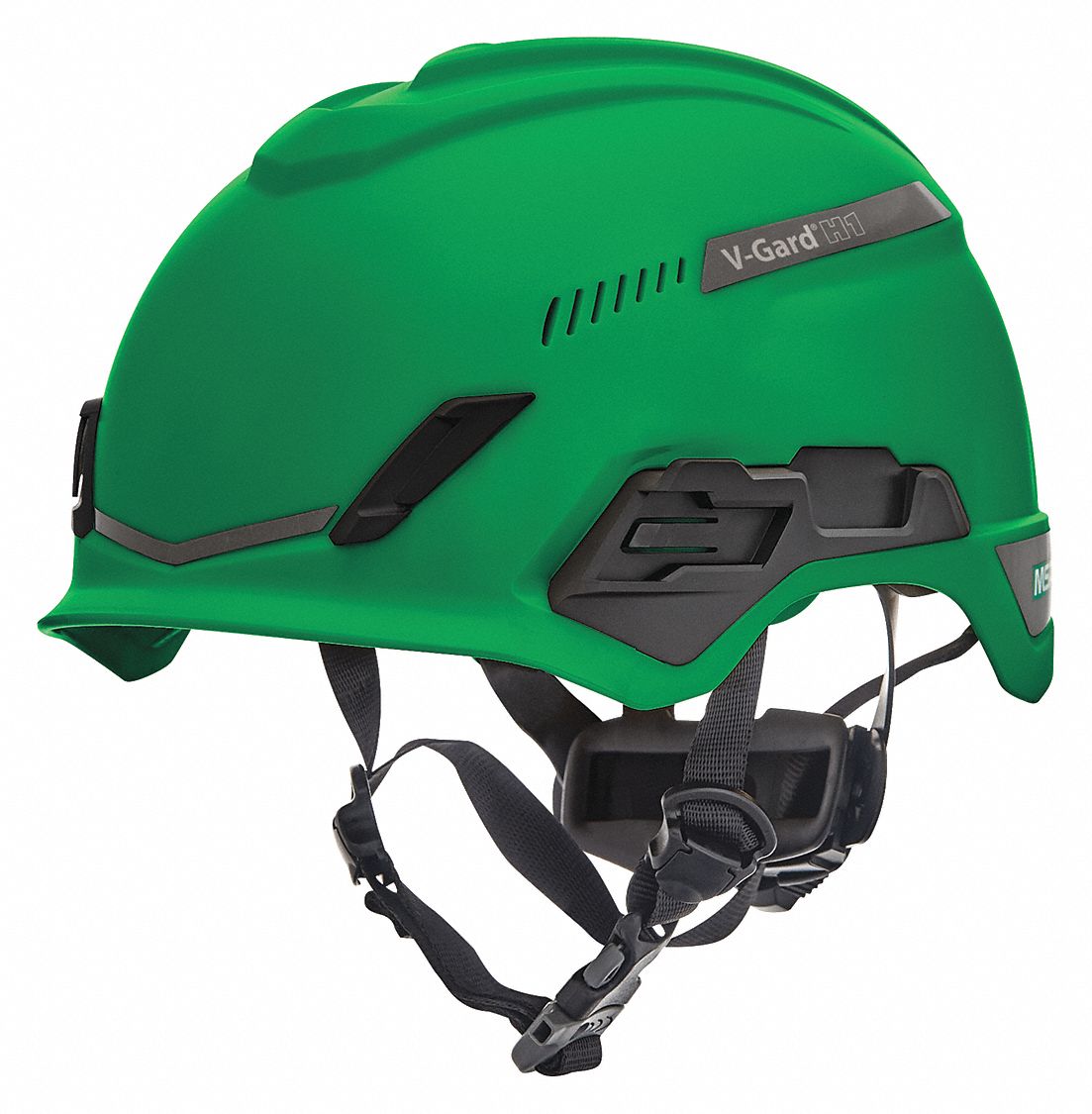Hard Hat: Green, No Graphics, Ratchet (4-Point), Ratchet, Polyethylene, Side-Slots, MSA