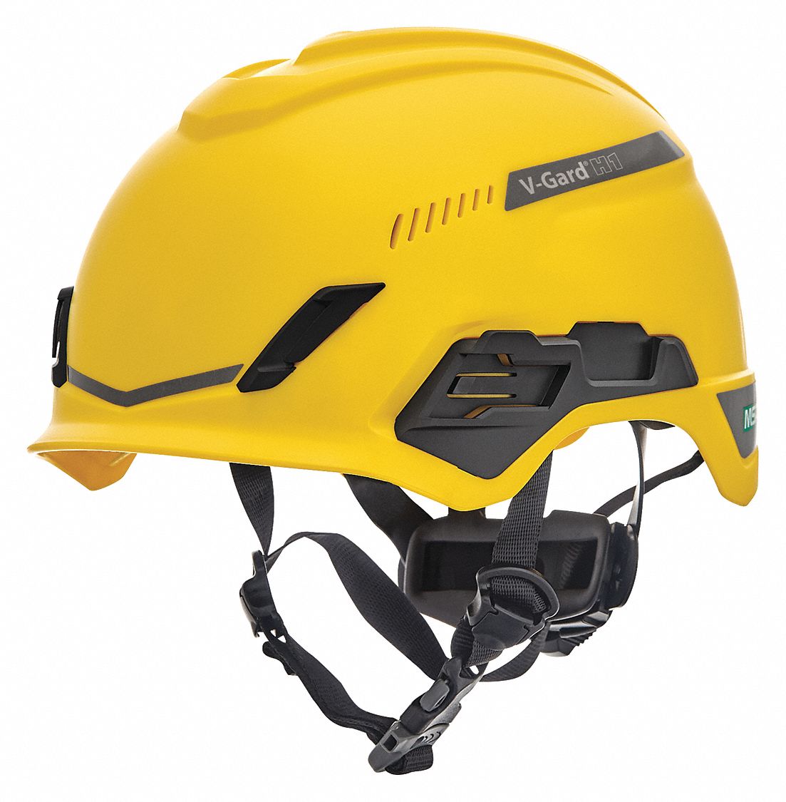 Hard Hat: Yellow, No Graphics, Ratchet (4-Point), Ratchet, Polyethylene, Side-Slots, MSA