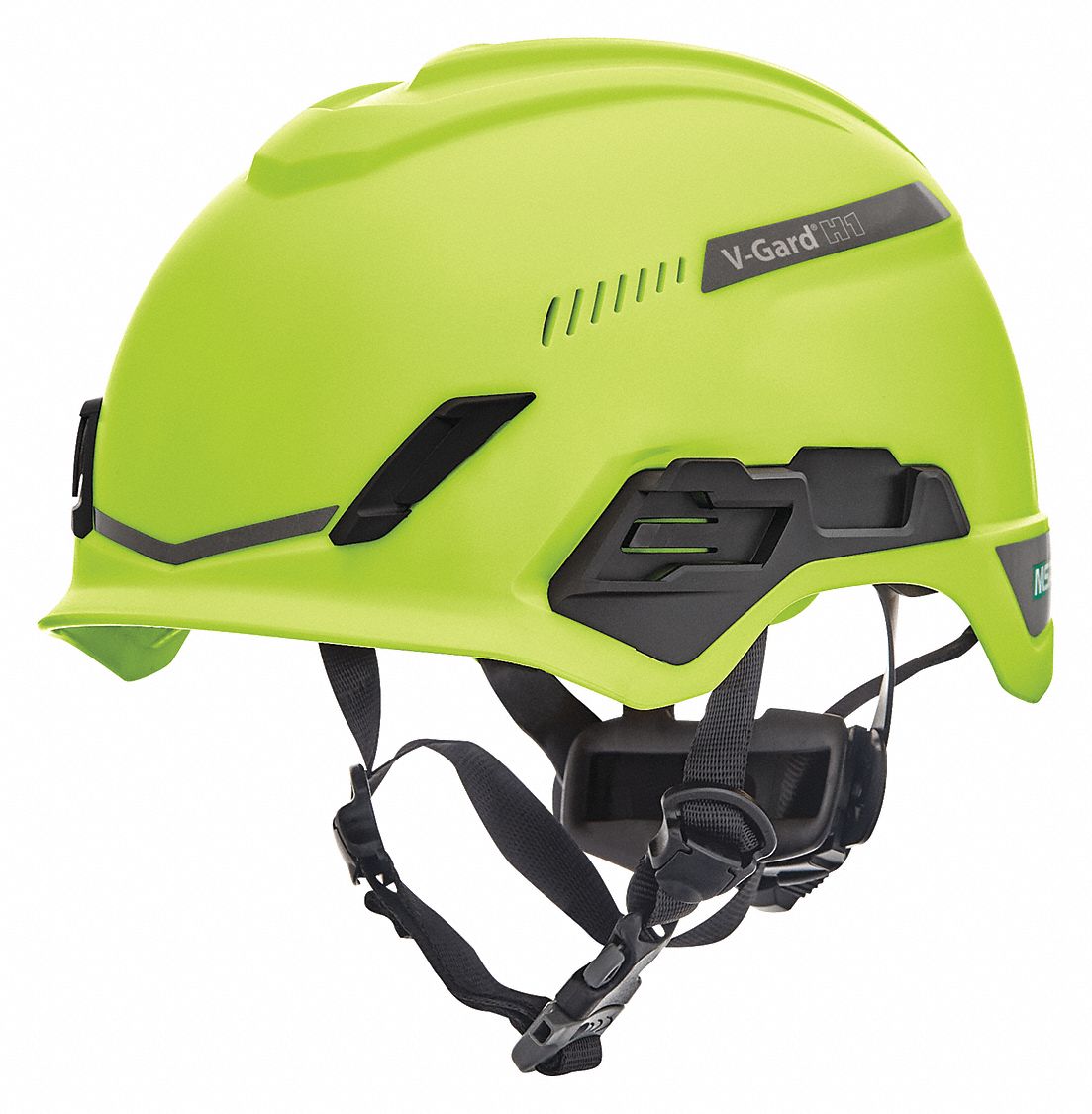 Hard Hat: Yellow, No Graphics, Ratchet (4-Point), Ratchet, Polyethylene, Side-Slots, MSA