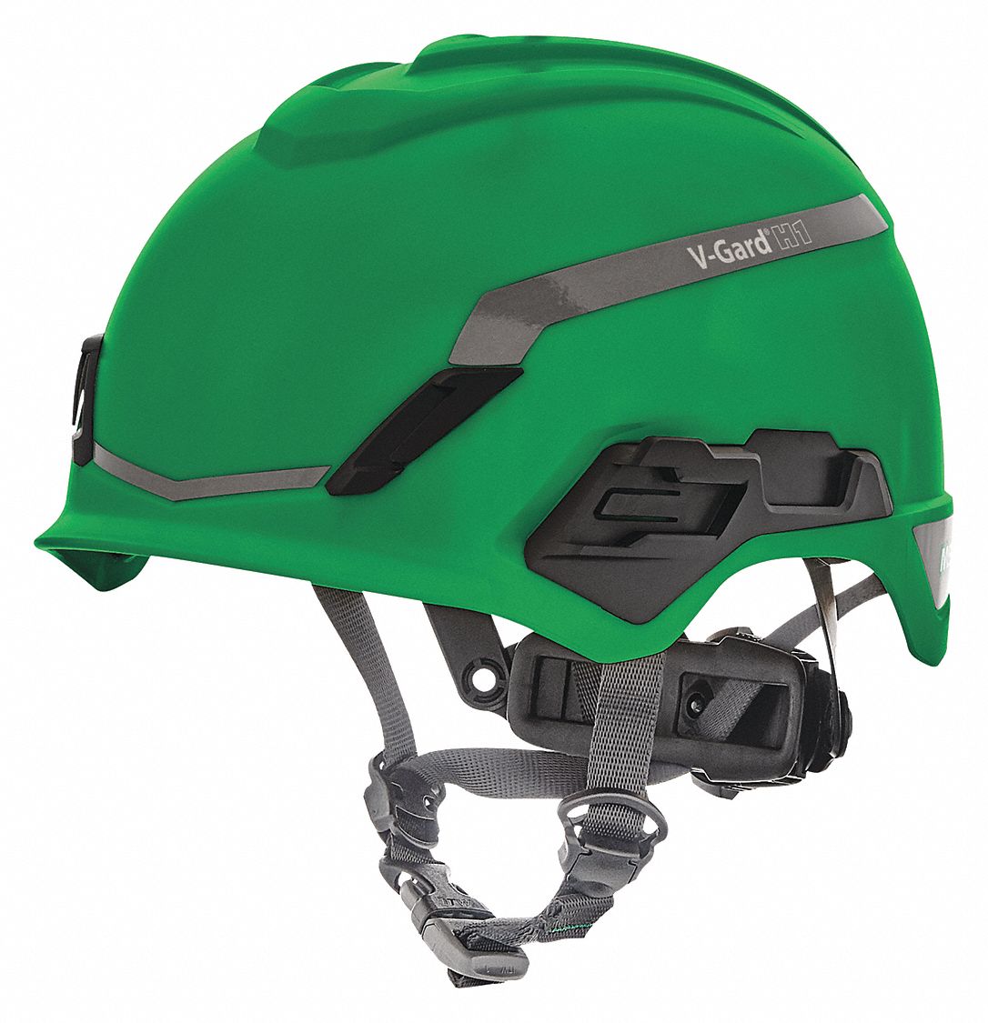 Hard Hat: Green, No Graphics, Ratchet (4-Point), Ratchet, Polyethylene, Side-Slots, MSA