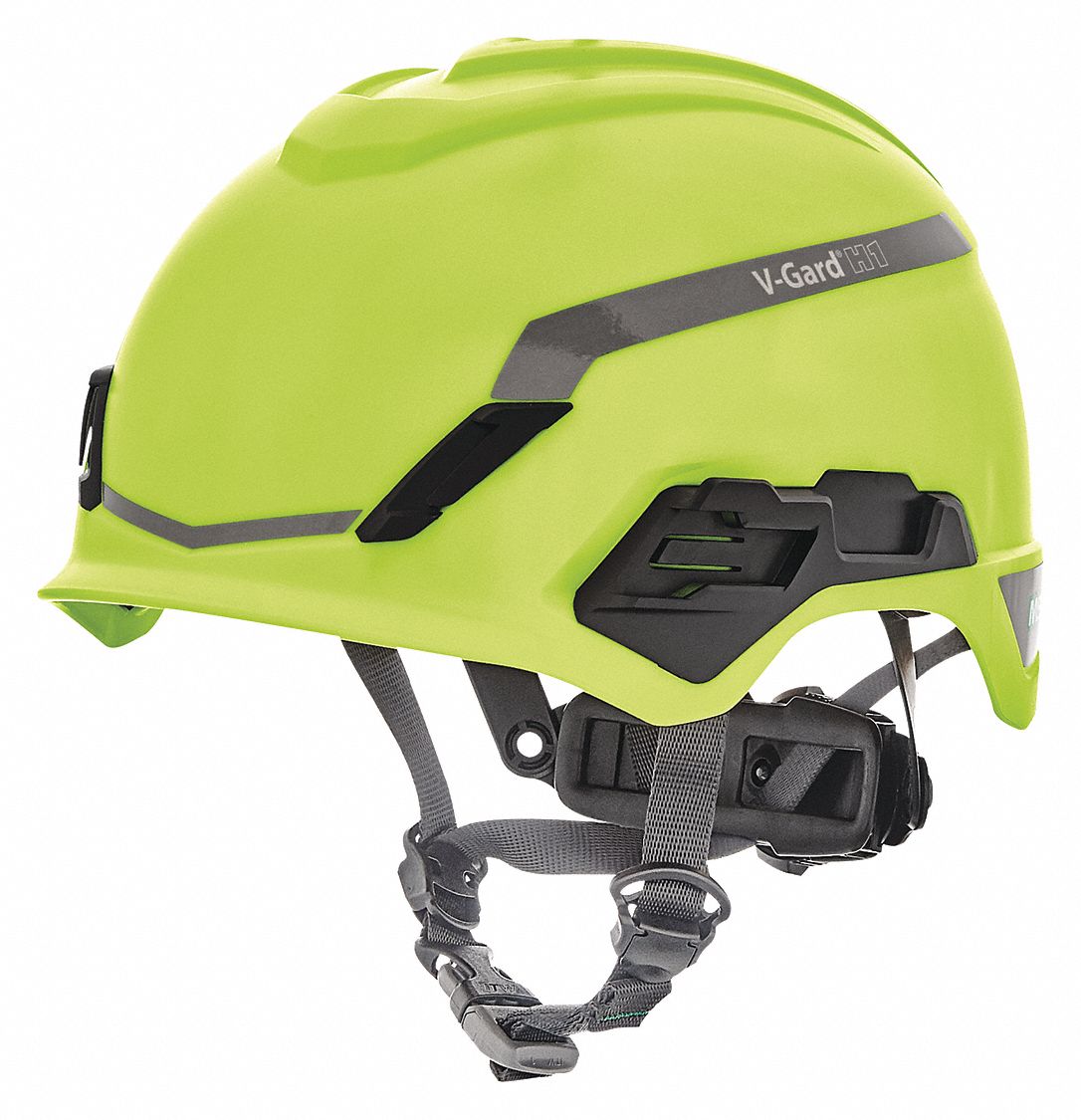 Hard Hat: Yellow, No Graphics, Ratchet (4-Point), Ratchet, Polyethylene, Side-Slots, MSA