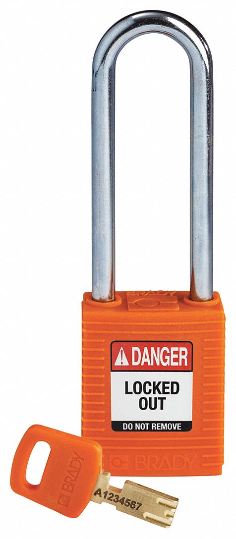 BRADY NYL-ORG-76ST-KD Lockout Padlock,Nylon,Org,Key Different 55JX55