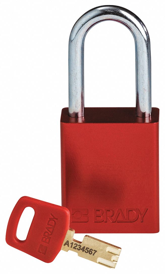 Lockout Padlock: Keyed Different, Aluminum, Std Body Body Size, Steel, Std, Red, 1 Pack Size