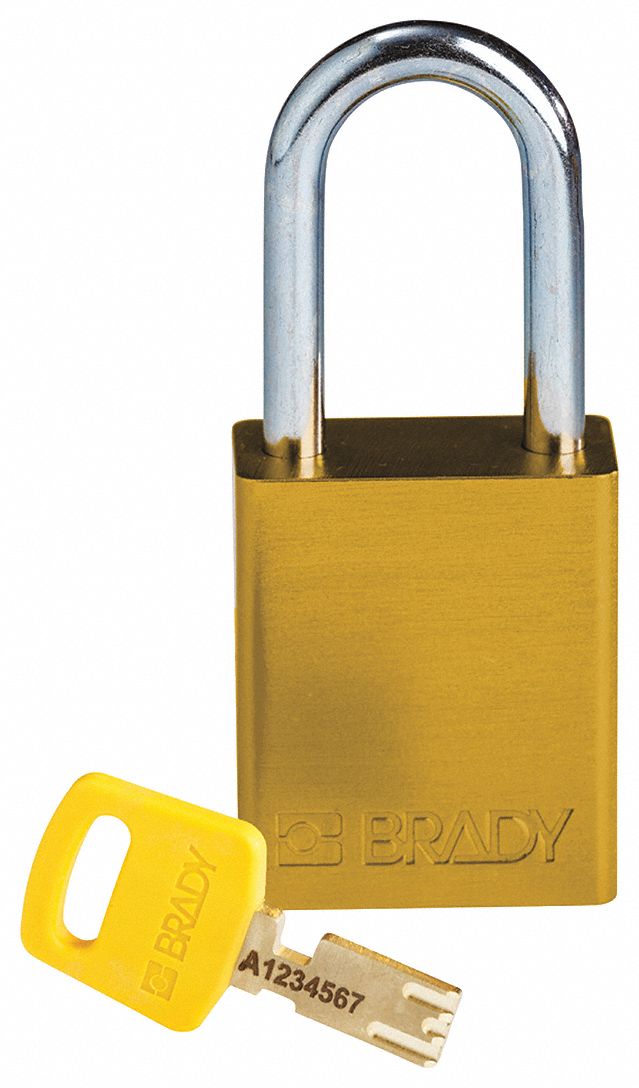 Lockout Padlock: Keyed Different, Aluminum, Std Body Body Size, Steel, Std, Yellow, Aluminum