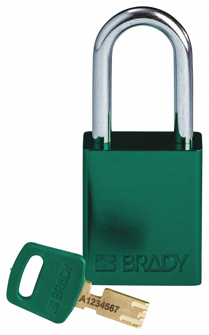 Lockout Padlock: Keyed Different, Aluminum, Std Body Body Size, Steel, Std, Green, 1 Pack Size