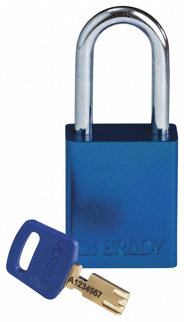 Lockout Padlock: Keyed Different, Aluminum, Std Body Body Size, Steel, Std, Blue, 1 Pack Size
