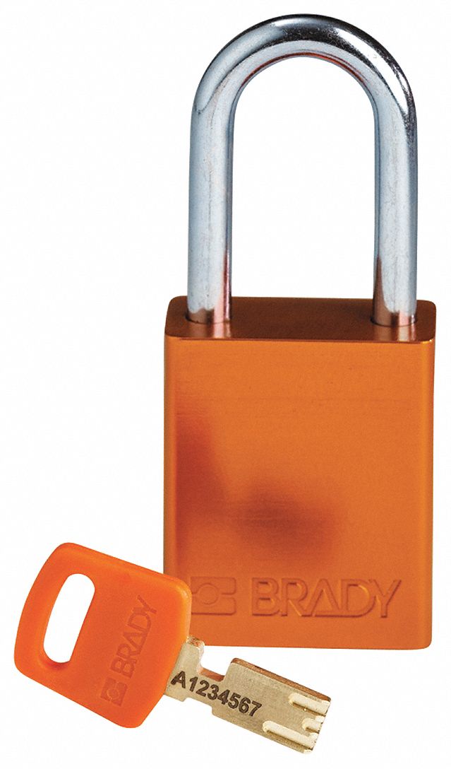 Lockout Padlock: Keyed Different, Aluminum, Std Body Body Size, Steel, Std, Orange, Aluminum