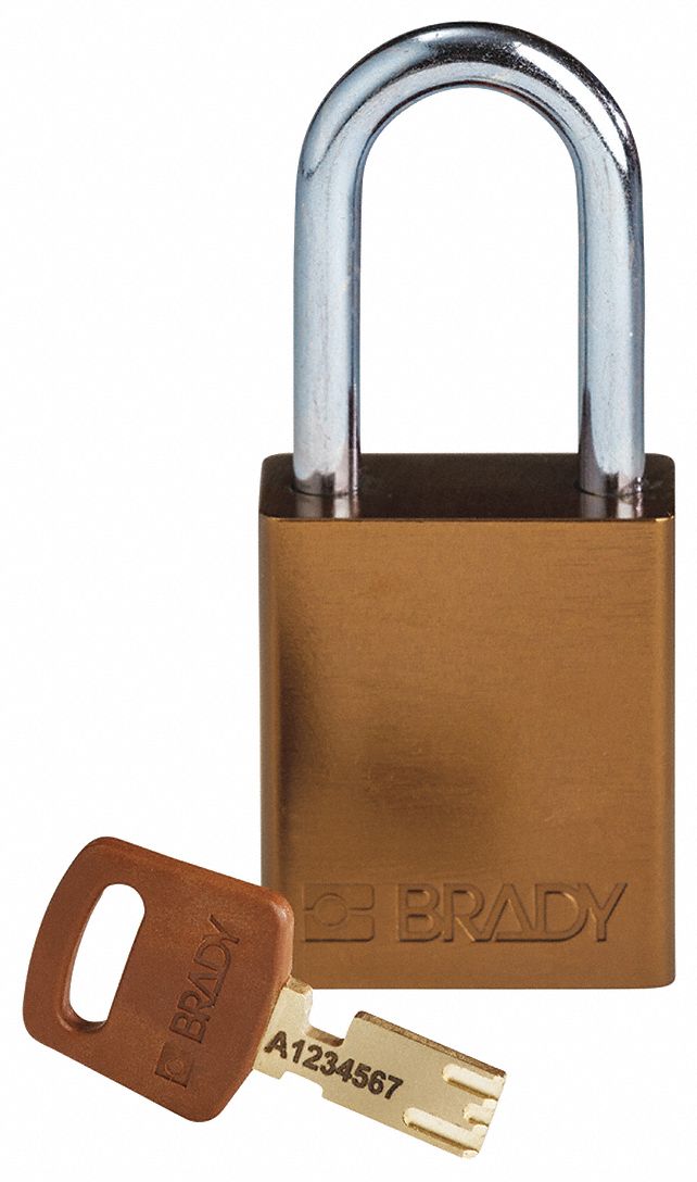 Lockout Padlock: Keyed Different, Aluminum, Std Body Body Size, Steel, Std, Brown, 1 Pack Size
