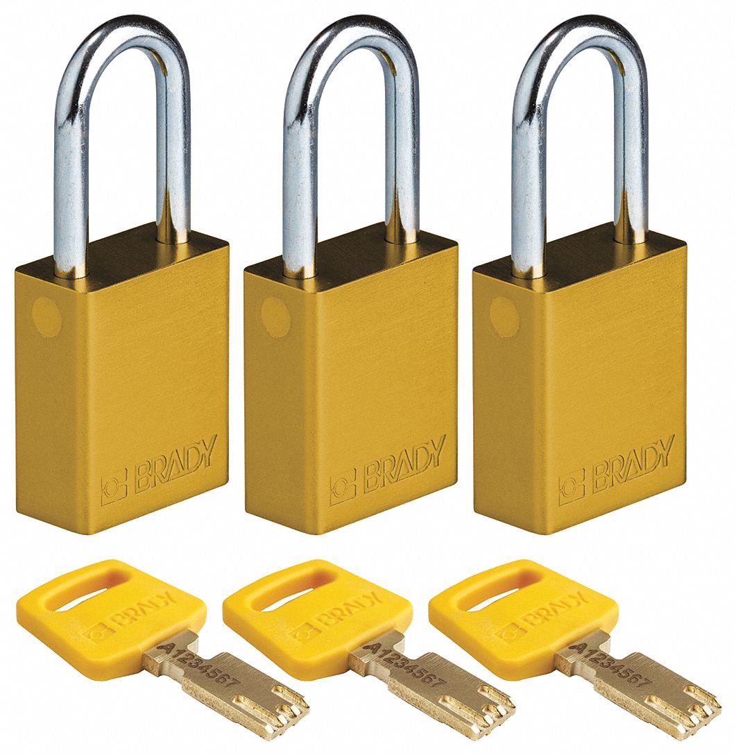 BRADY, Keyed Alike, Aluminum, Lockout Padlock 55JY24ALUYLW38ST
