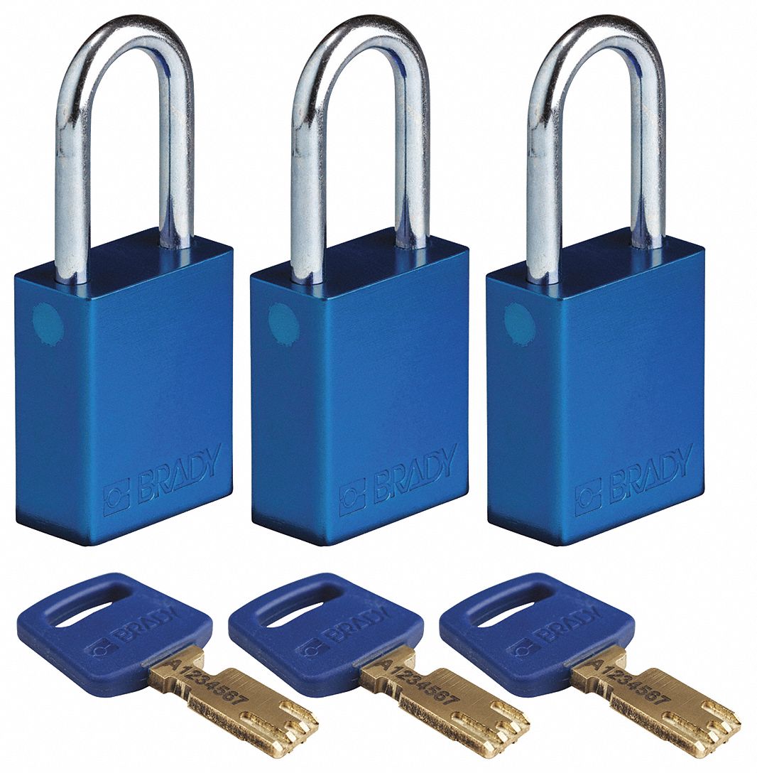 BRADY, Keyed Alike, Aluminum, Lockout Padlock 55JY26ALUBLU38ST