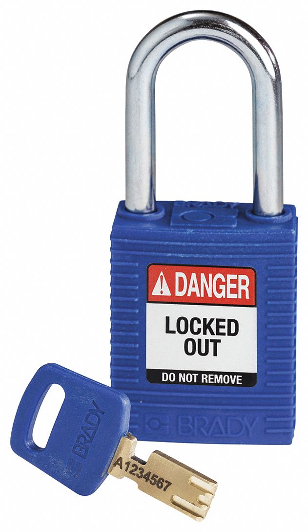 Lockout Padlock: Keyed Different, Nylon, Std Body Body Size, Steel, Std, Blue, 1 Pack Size