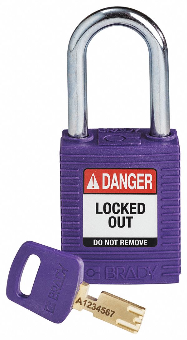Lockout Padlock: Keyed Different, Nylon, Std Body Body Size, Steel, Std, Purple, 1 Pack Size