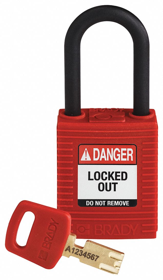 Lockout Padlock: Keyed Different, Nylon, Std Body Body Size, Plastic, Std, Red, 1 Pack Size