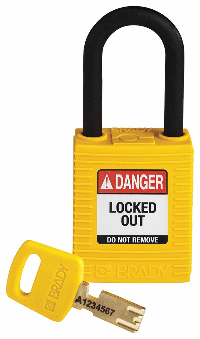 Lockout Padlock: Keyed Different, Nylon, Std Body Body Size, Plastic, Std, Yellow, 1 Pack Size