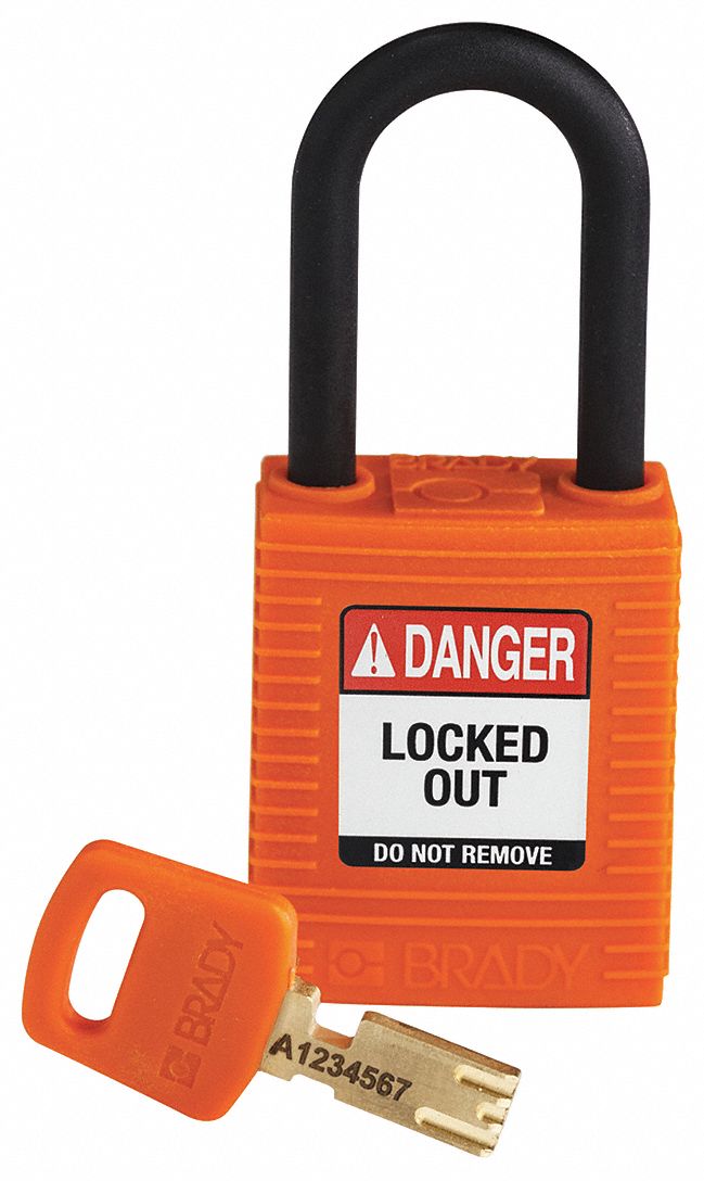 Lockout Padlock: Keyed Different, Nylon, Std Body Body Size, Plastic, Std, Orange, 1 Pack Size