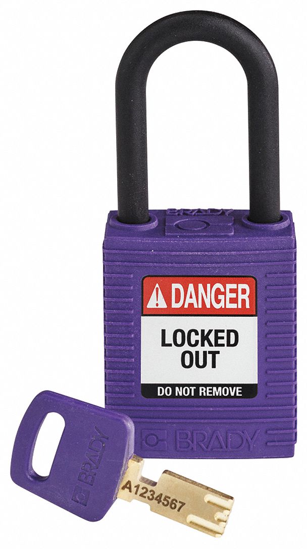 Lockout Padlock: Keyed Different, Nylon, Std Body Body Size, Plastic, Std, Purple, 1 Pack Size