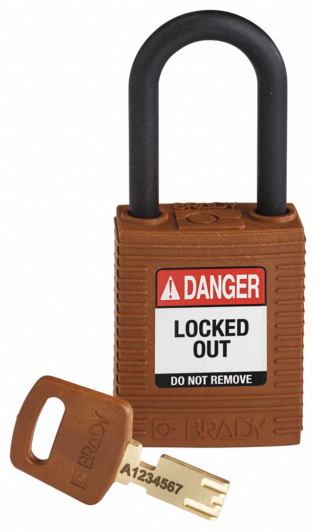 Lockout Padlock: Keyed Different, Nylon, Std Body Body Size, Plastic, Std, Brown, 1 Pack Size
