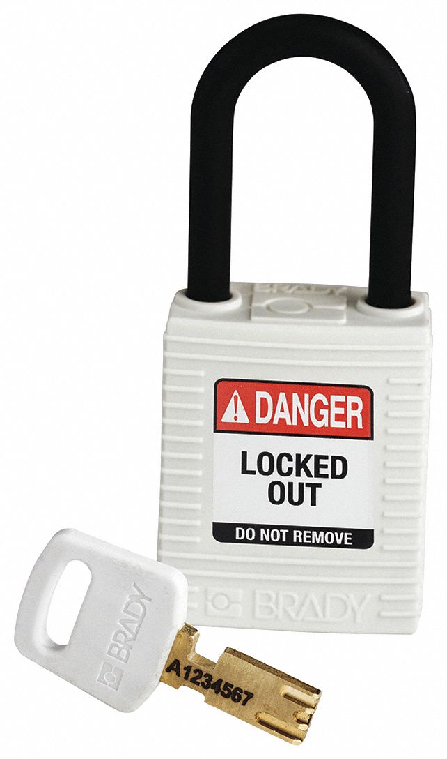 Lockout Padlock: Keyed Different, Nylon, Std Body Body Size, Plastic, Std, White, 1 Pack Size