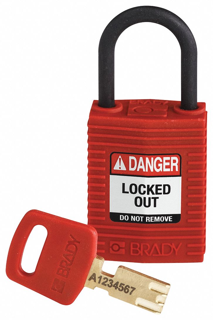 Lockout Padlock: Keyed Different, Nylon, Compact Body Body Size, Plastic, Std, Red, Plastic