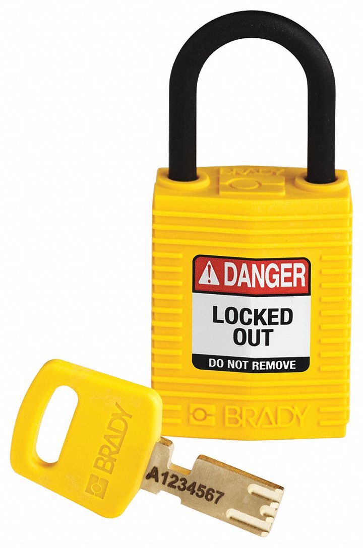 Lockout Padlock: Keyed Different, Nylon, Compact Body Body Size, Plastic, Std, Yellow, Plastic