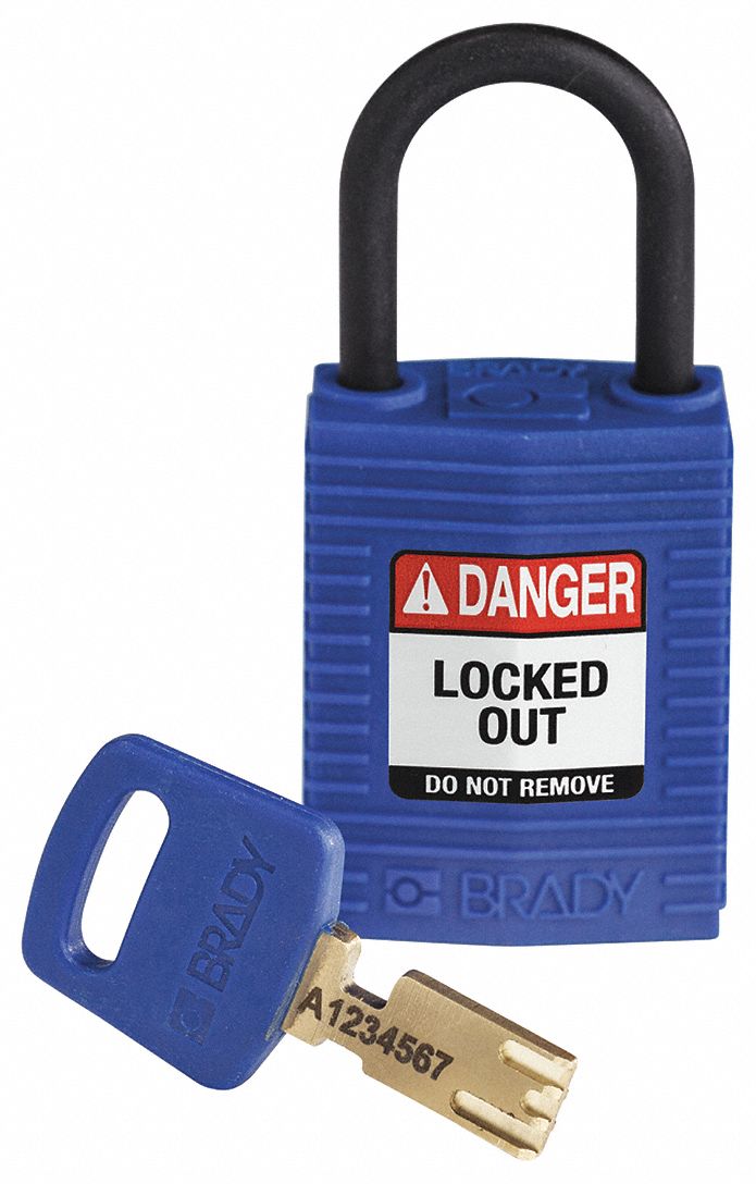 Lockout Padlock: Keyed Different, Nylon, Compact Body Body Size, Plastic, Std, Blue, Plastic