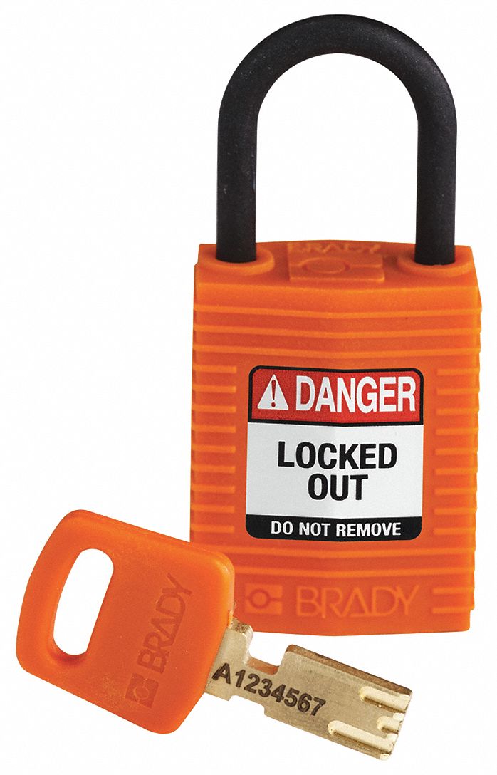 Lockout Padlock: Keyed Different, Nylon, Compact Body Body Size, Plastic, Std, Orange, Plastic