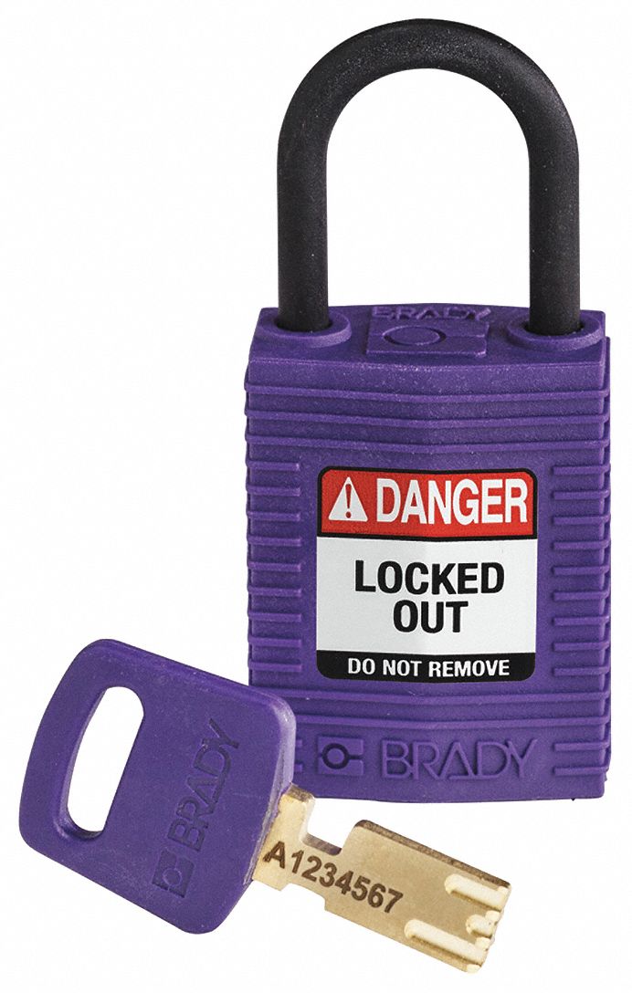 Lockout Padlock: Keyed Different, Nylon, Compact Body Body Size, Plastic, Std, Purple, Plastic