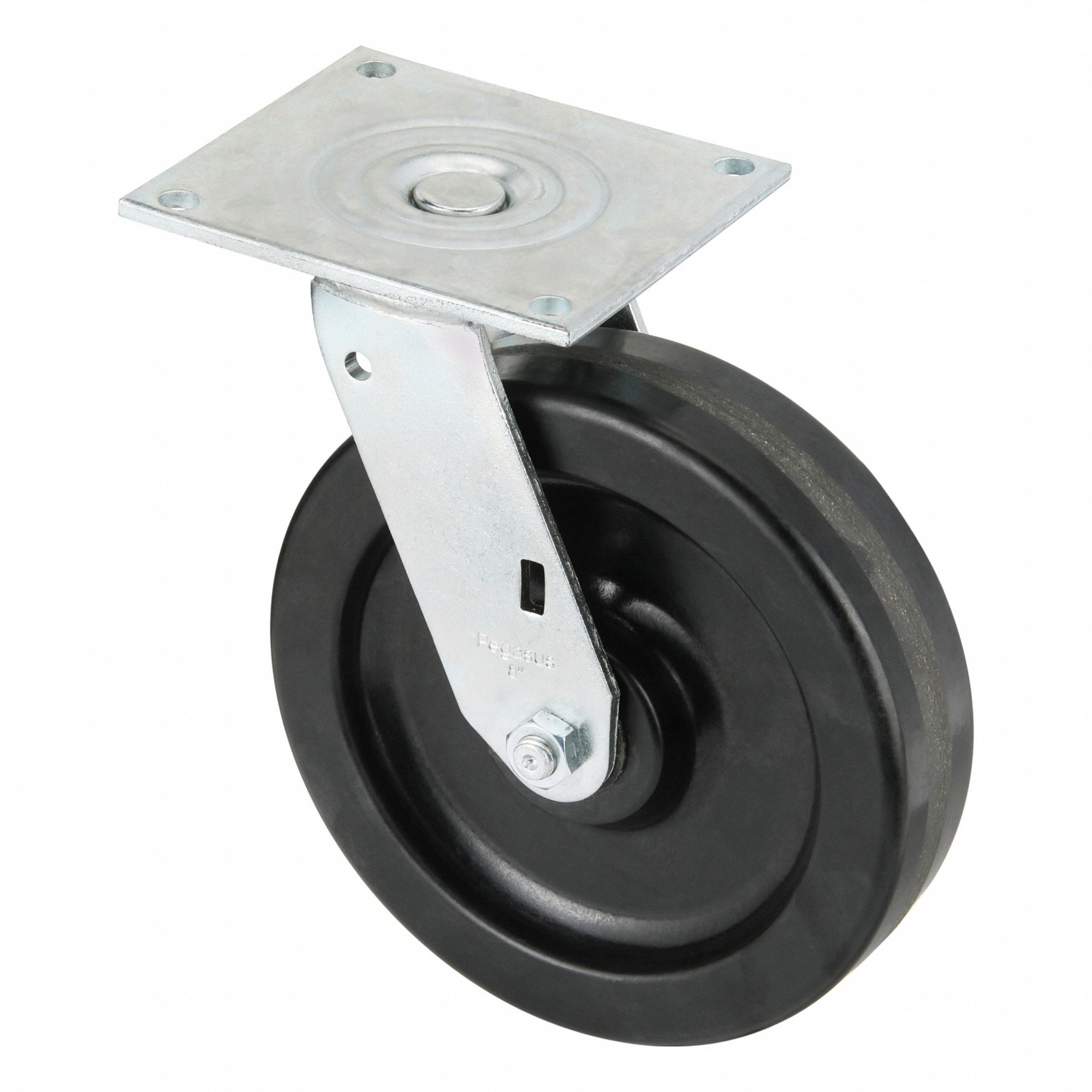 Plate Caster: Swivel, No Brake, Phenolic, 8 in Wheel Dia, 2 in Wheel Wd, Hole