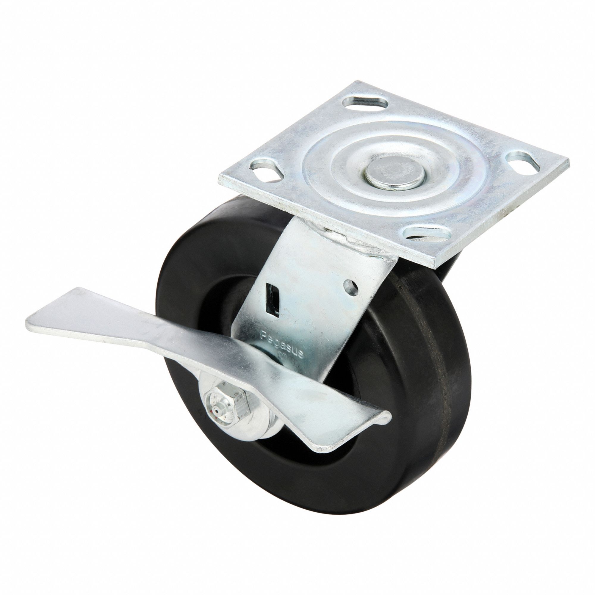 Plate Caster: Swivel, Side Brake, Phenolic, 6 in Wheel Dia, 2 in Wheel Wd, Ball