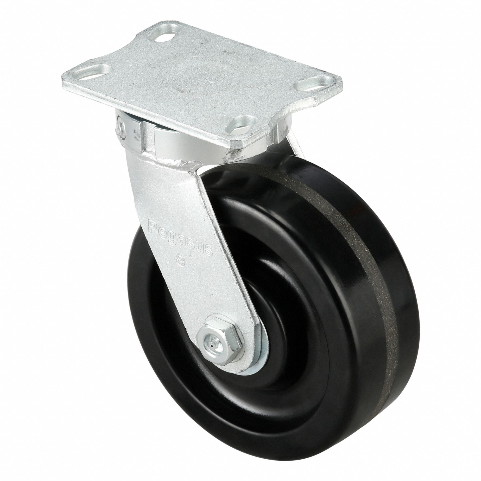 Plate Caster: Swivel, No Brake, Phenolic, 8 in Wheel Dia, 3 in Wheel Wd, Slot