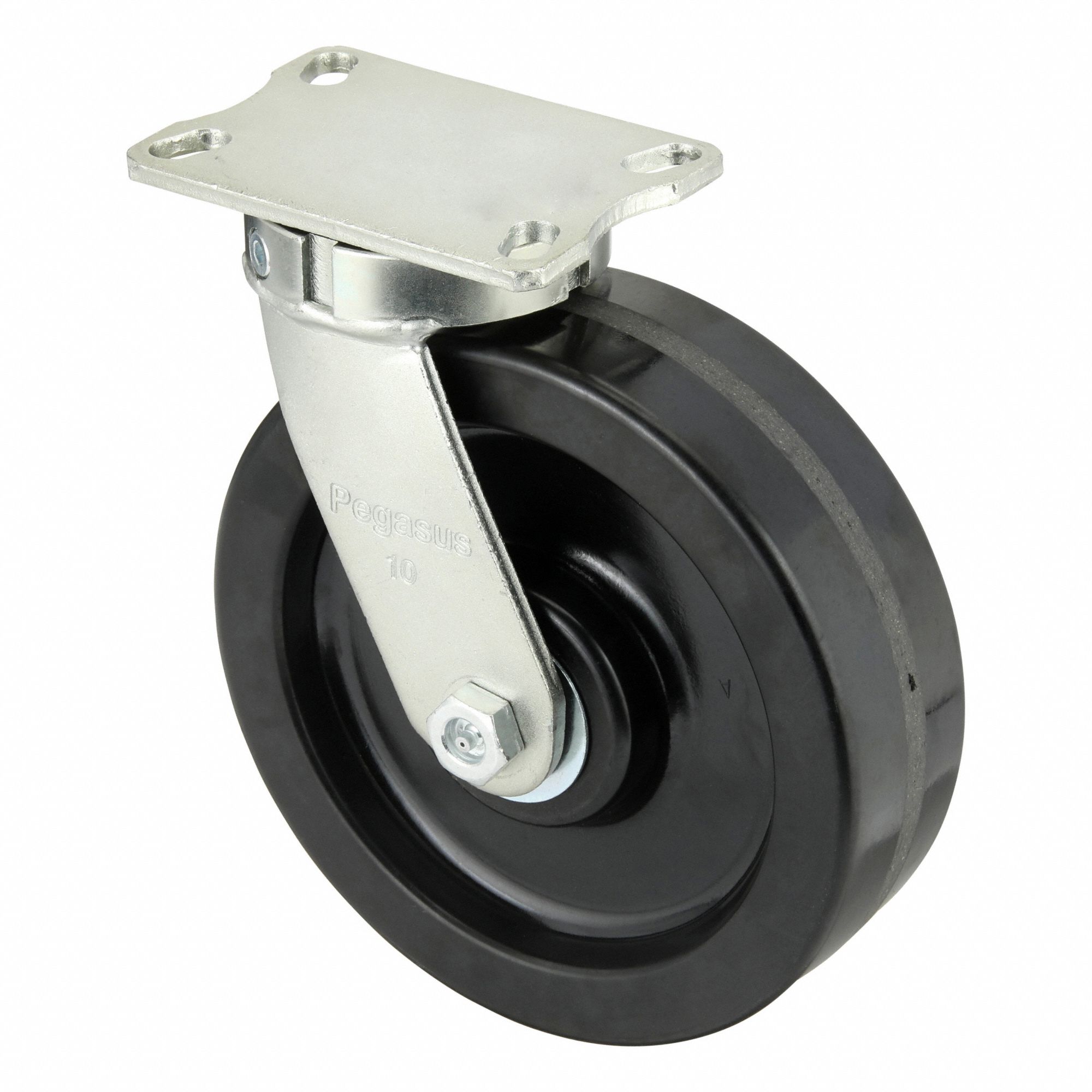 Plate Caster: Swivel, No Brake, Phenolic, 10 in Wheel Dia, 3 in Wheel Wd, Slot