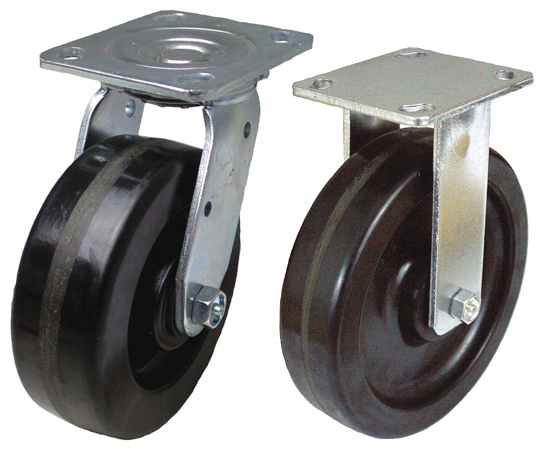 STANDARD PLATE CASTER KIT, 5 IN WHEEL DIAMETER, 1000 LB, 6½ IN MOUNTING H, PHENOLIC