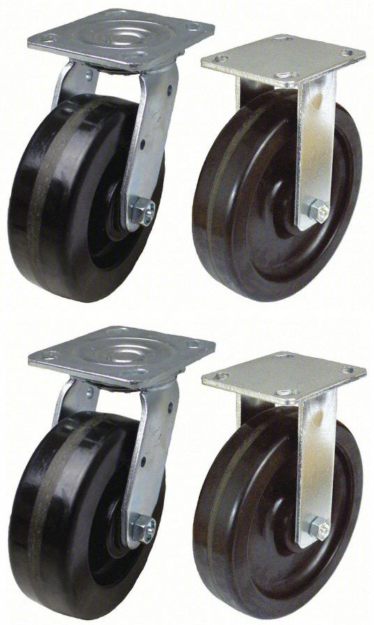 Plate Caster: Rigid/Swivel, No Brake, Phenolic, 5 in Wheel Dia, 2 in Wheel Wd, Slot