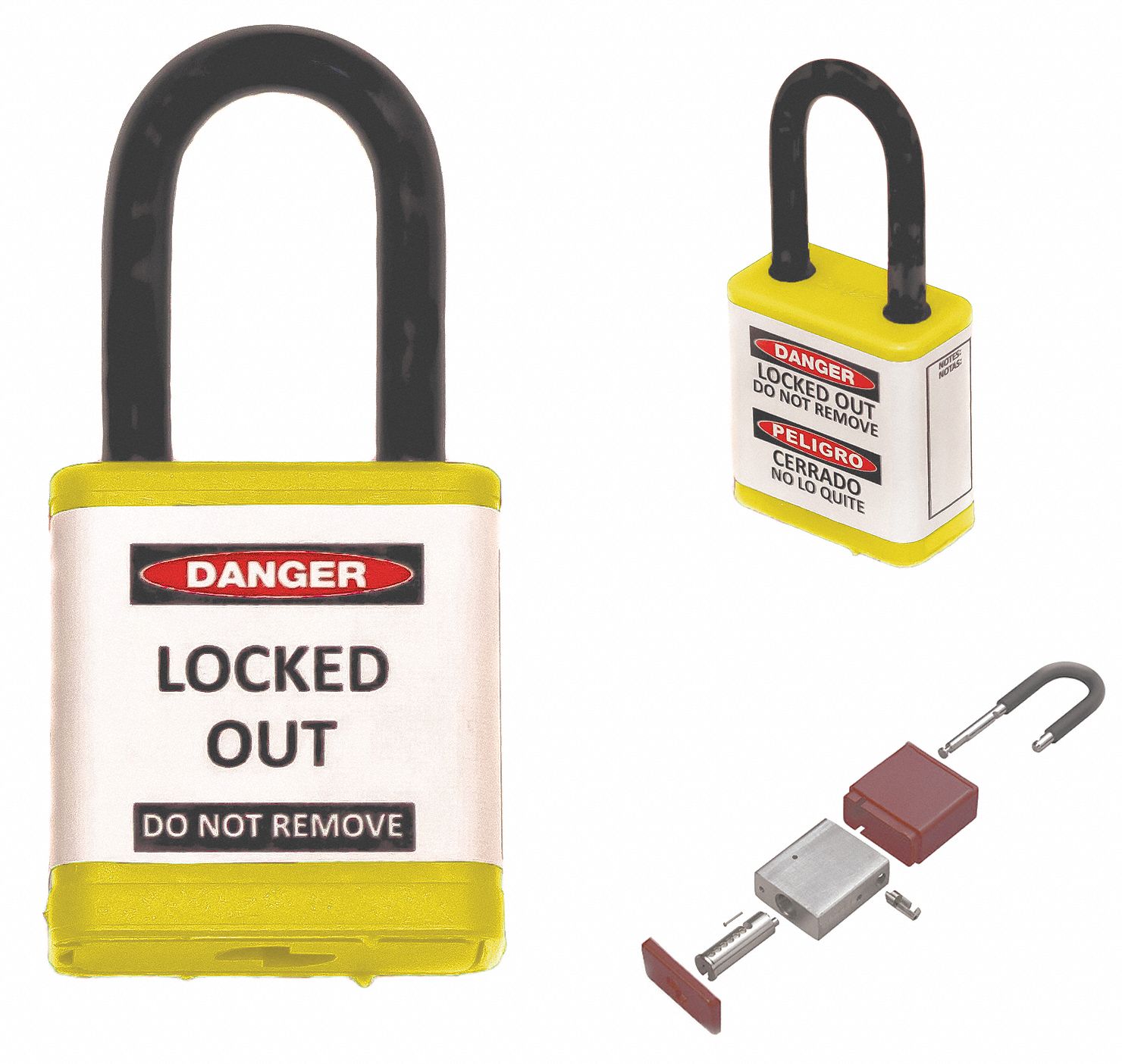 Lockout Padlock: Keyed Different, Aluminum, Std Body Body Size, Hardened Steel, Std, Yellow