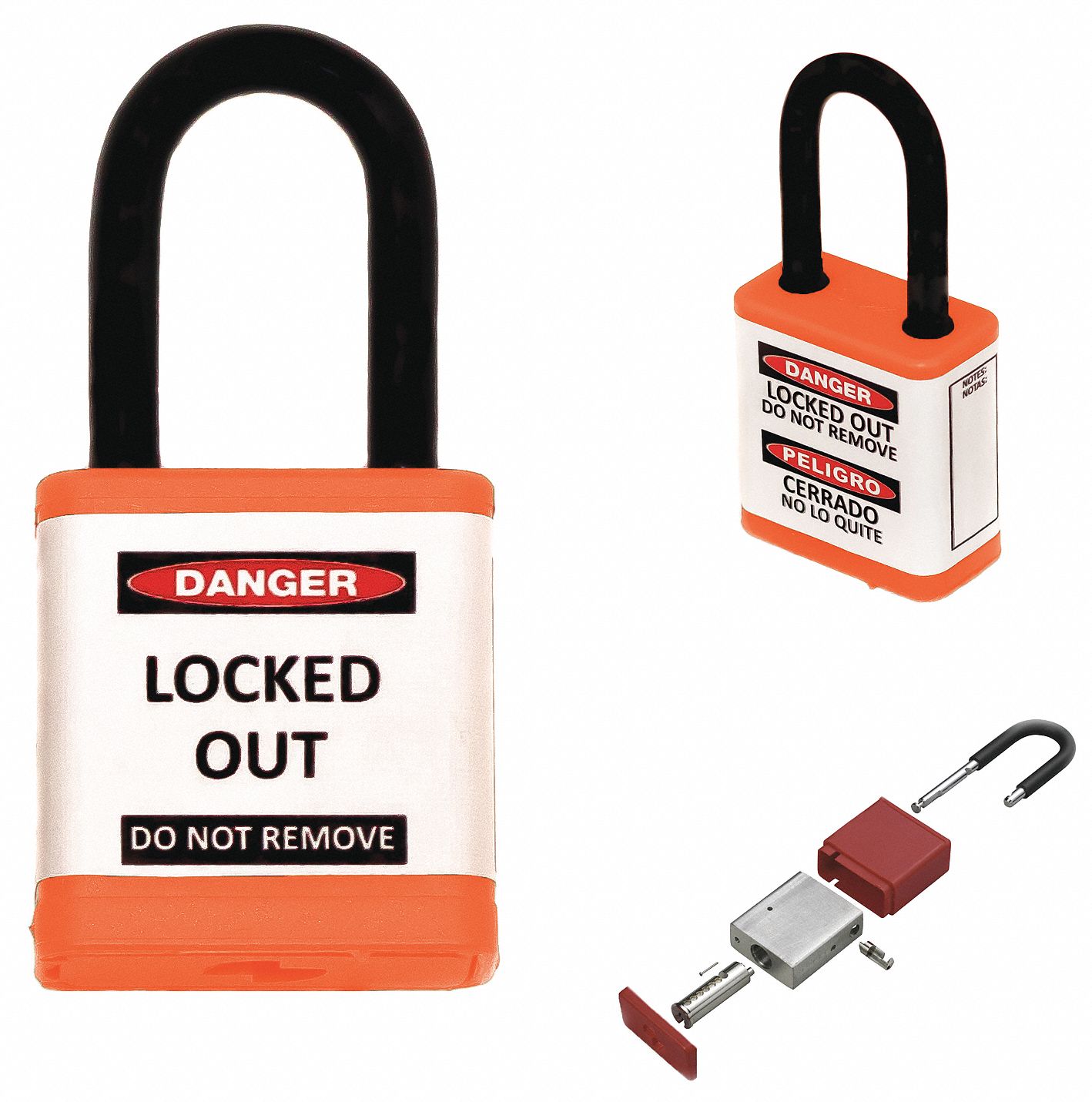 Lockout Padlock: Keyed Alike, Aluminum, Std Body Body Size, Hardened Steel, Std, Orange, ZING