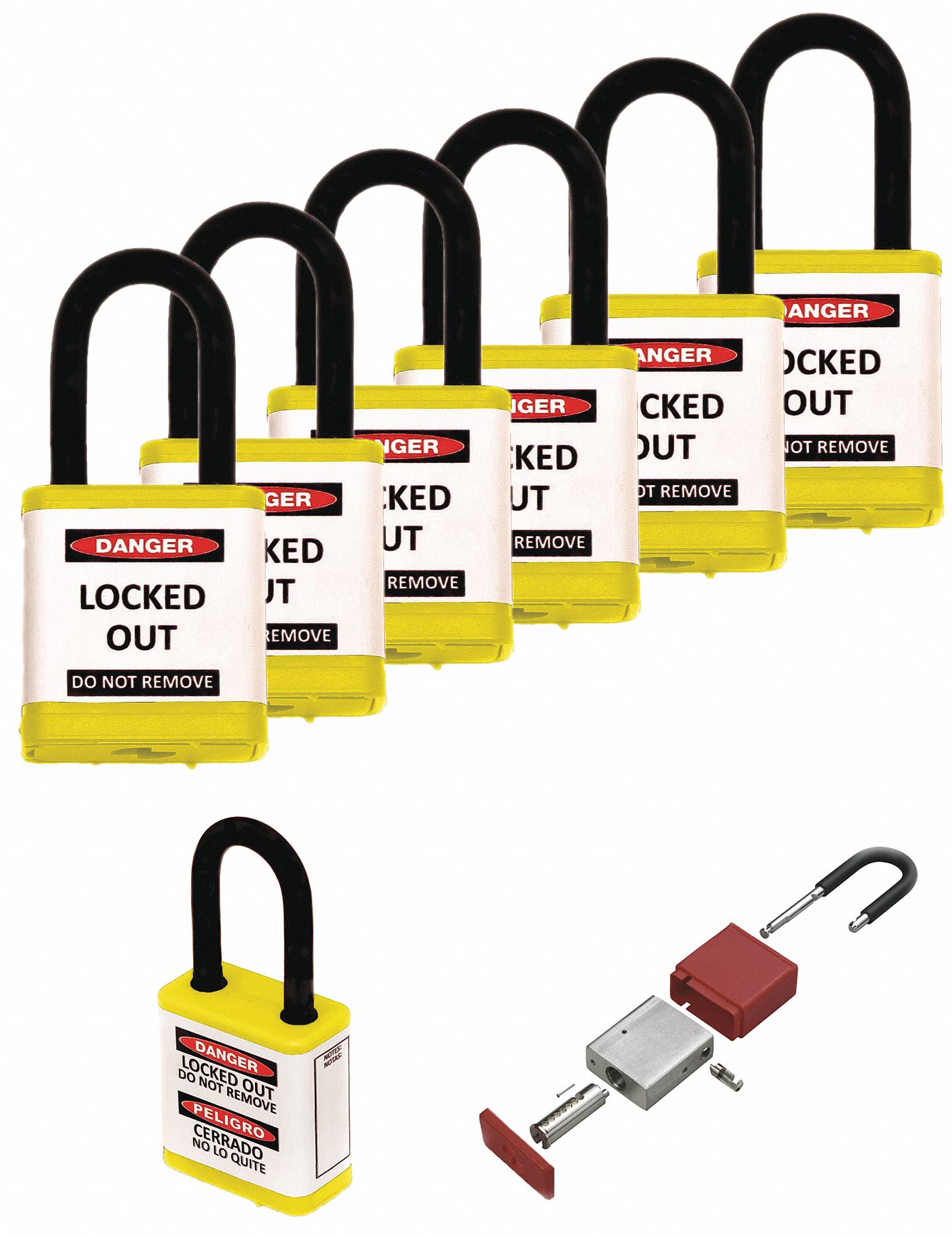 Lockout Padlock: Keyed Alike, Aluminum, Std Body Body Size, Hardened Steel, Std, Yellow, ZING