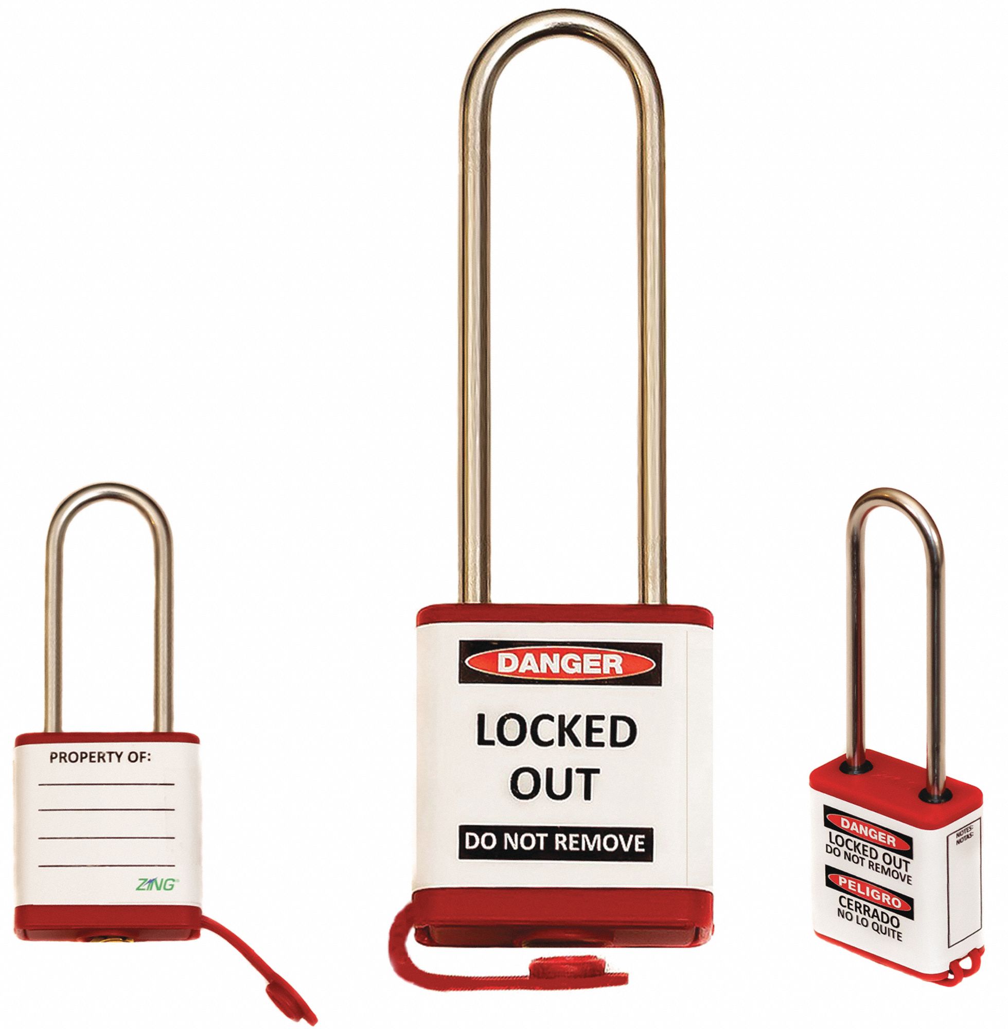 Lockout Padlock: Keyed Different, Aluminum, Std Body Body Size, Stainless Steel, Extended, Red
