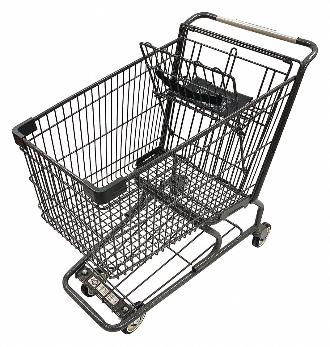 Wire Shopping Cart: 400 lb Load Capacity, Steel, Dark Gray