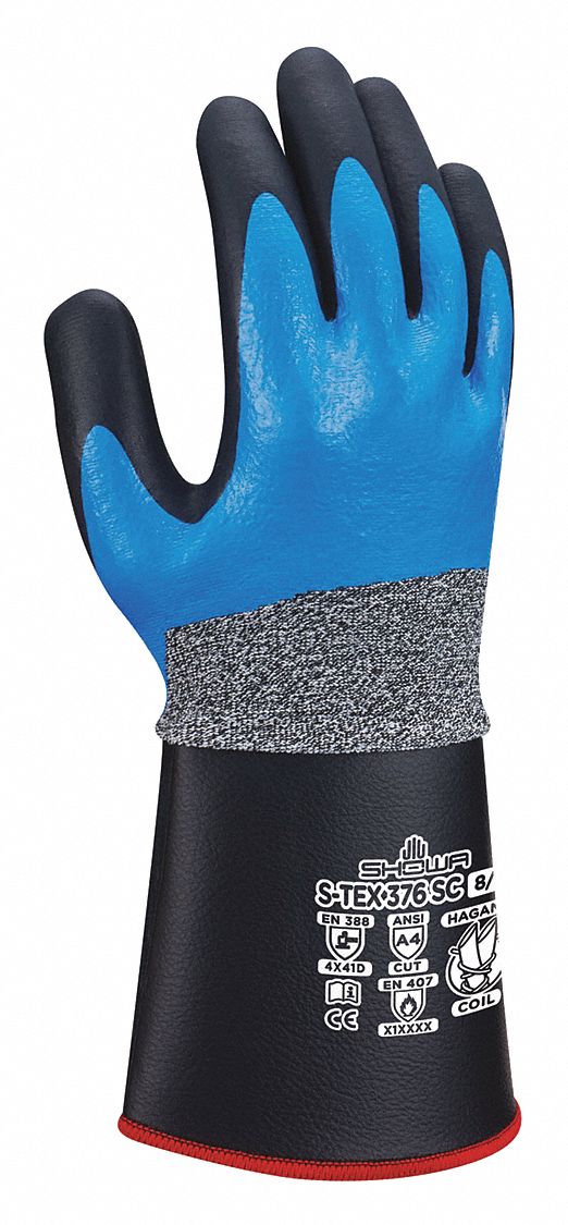 GLOVES, COATED, SEAMLESS KNIT, ABRASION LEVEL 4, SIZE 8, BLACK/BLUE/GREY, FOAM, NITRILE