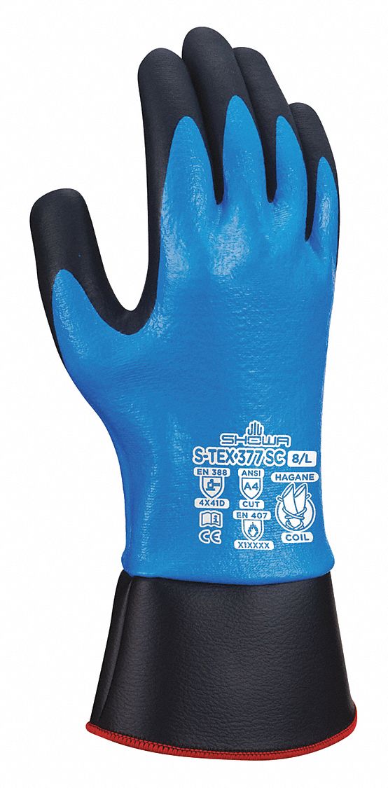 GANTS,ENDUIT,TRICOT SANS COUTURES,NIVEAU D'ABRASION 4,TLE TG,NR/BLEU,MSE,NITRILE