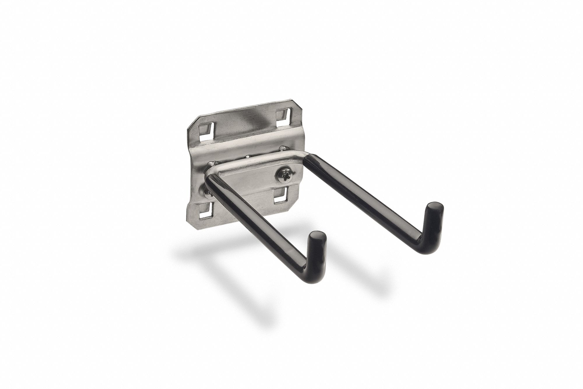 Pegboard Hook: 4 in x 2 1/8 in x 2 1/4 in, 2 Hooks, 4 in Hook Dp, ABS Retainers